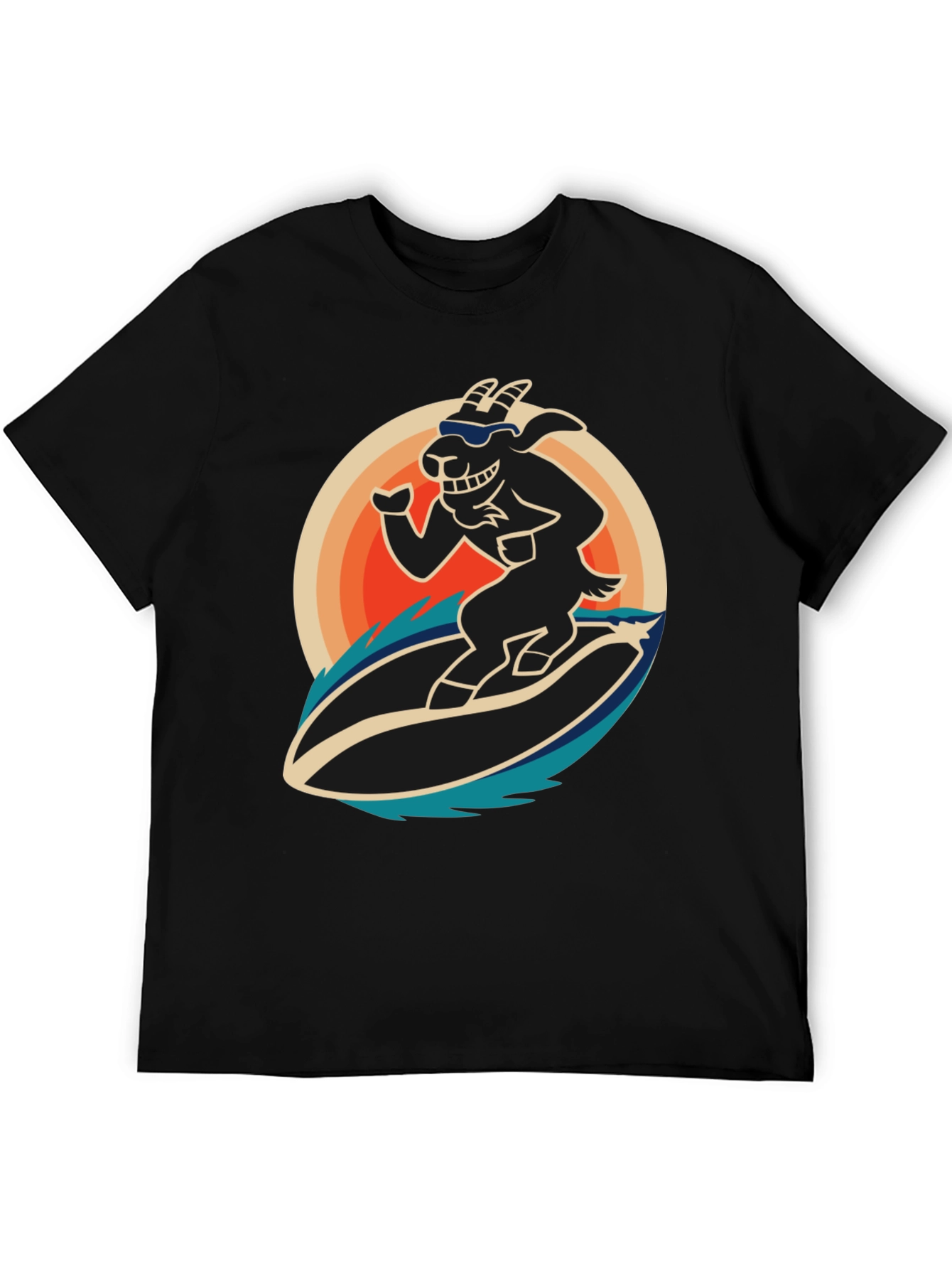 Surfing Goat Graphic T-Shirt - Cool Black Tee
