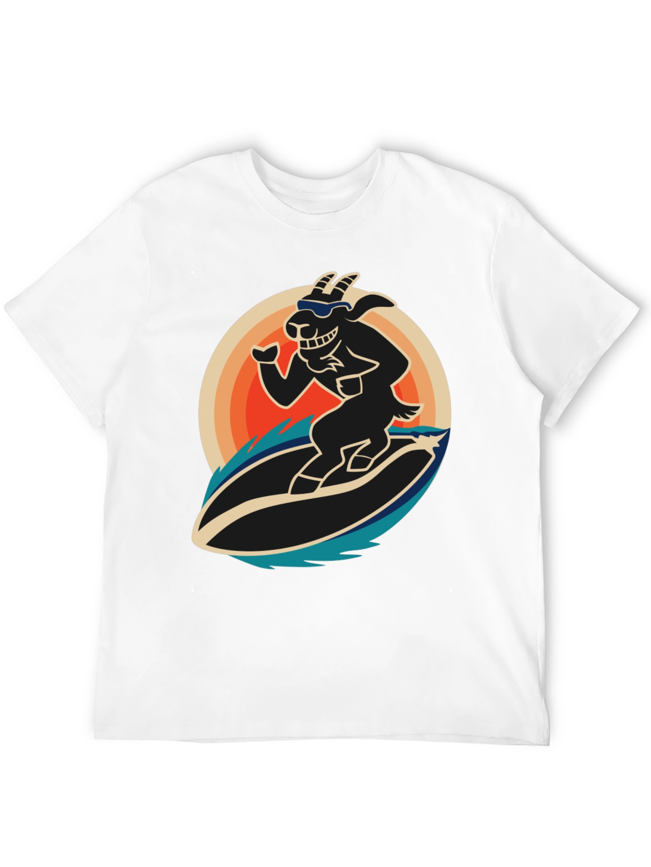 Surfing Goat Graphic T-Shirt - Cool Black Tee