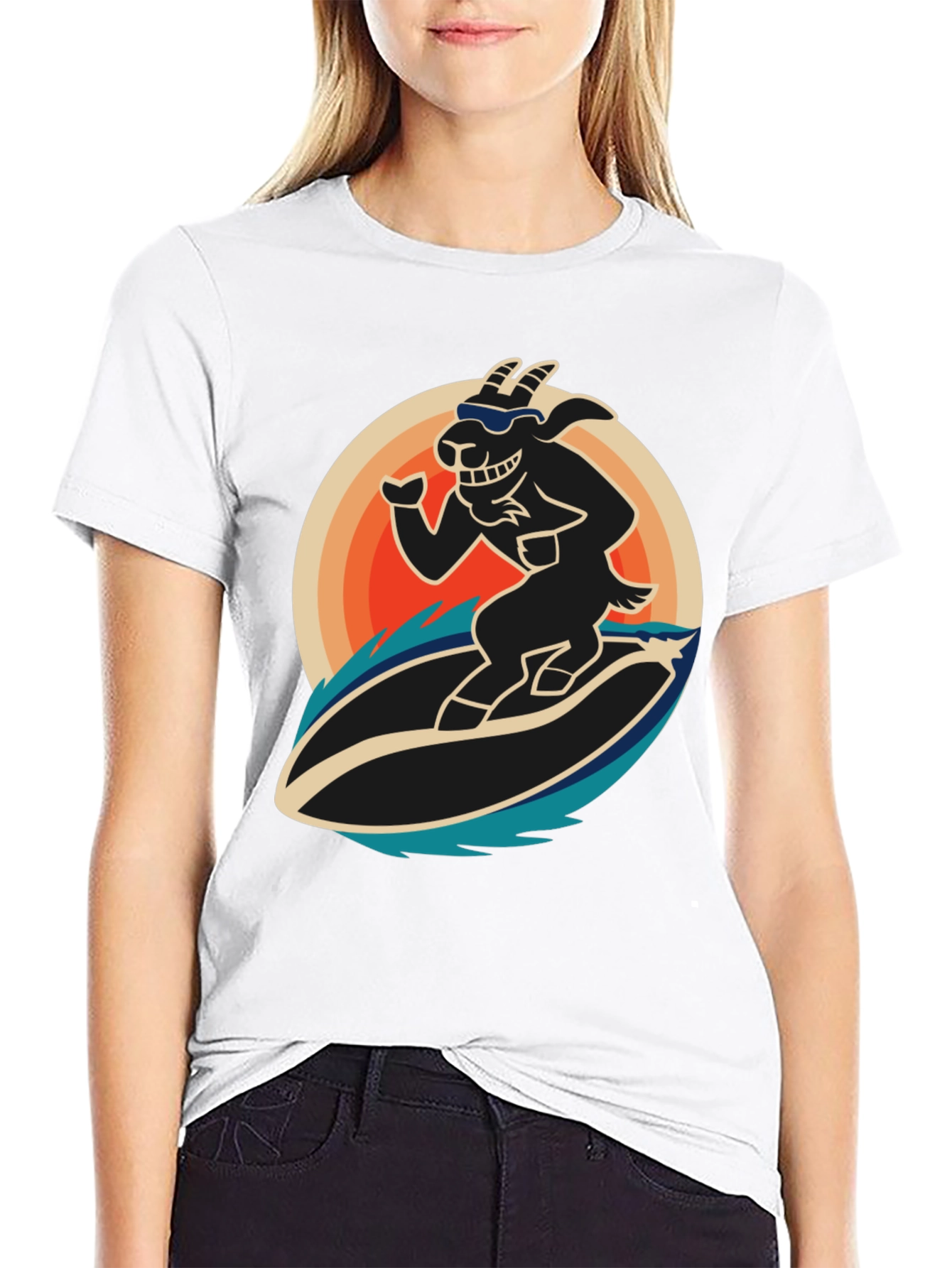 Surfing Goat Graphic T-Shirt - Cool Black Tee