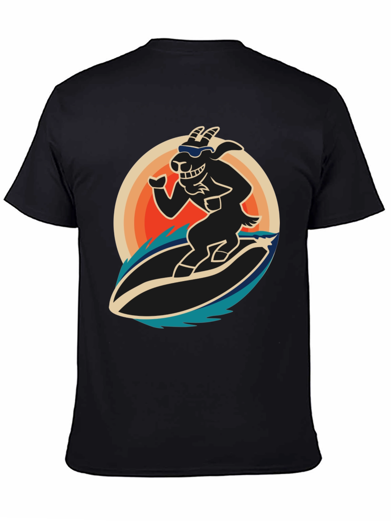 Surfing Goat Graphic T-Shirt - Cool Black Tee