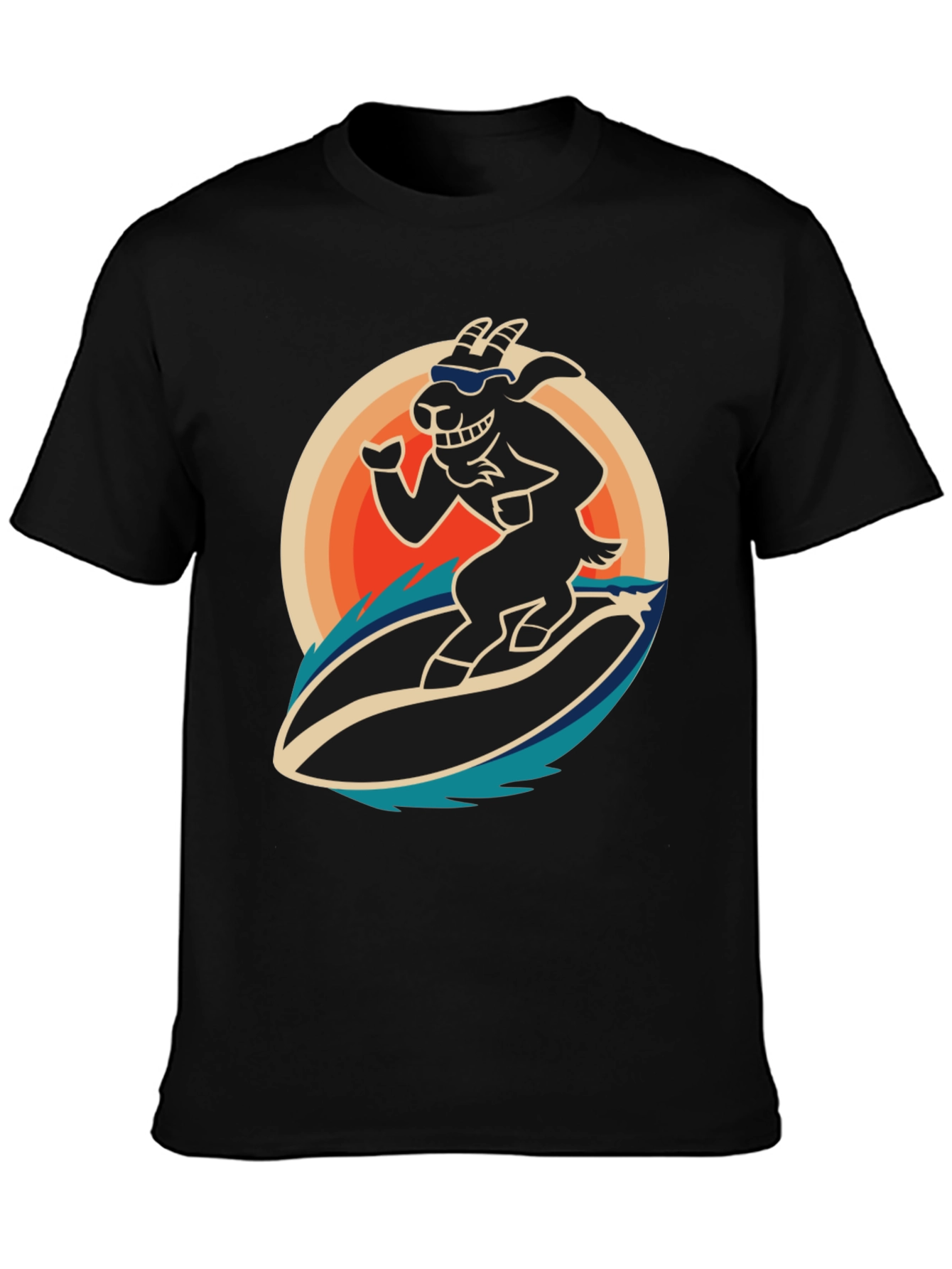 Surfing Goat Graphic T-Shirt - Cool Black Tee