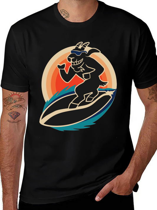 Surfing Goat Graphic T-Shirt - Cool Black Tee