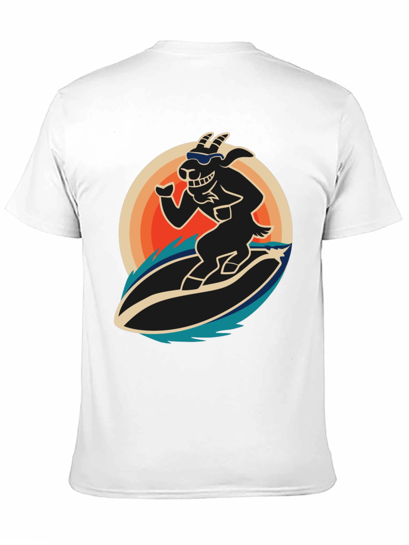 Surfing Goat Graphic T-Shirt - Cool Black Tee