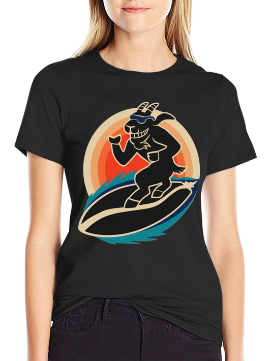 Surfing Goat Graphic T-Shirt - Cool Black Tee