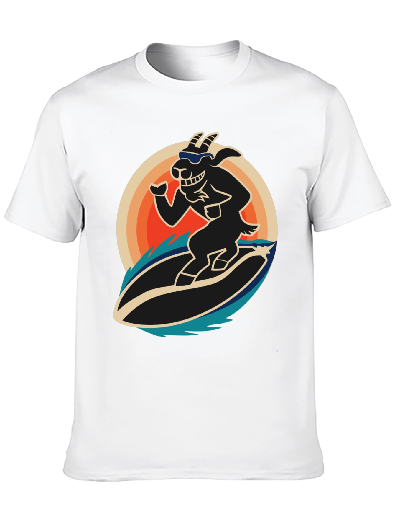 Surfing Goat Graphic T-Shirt - Cool Black Tee