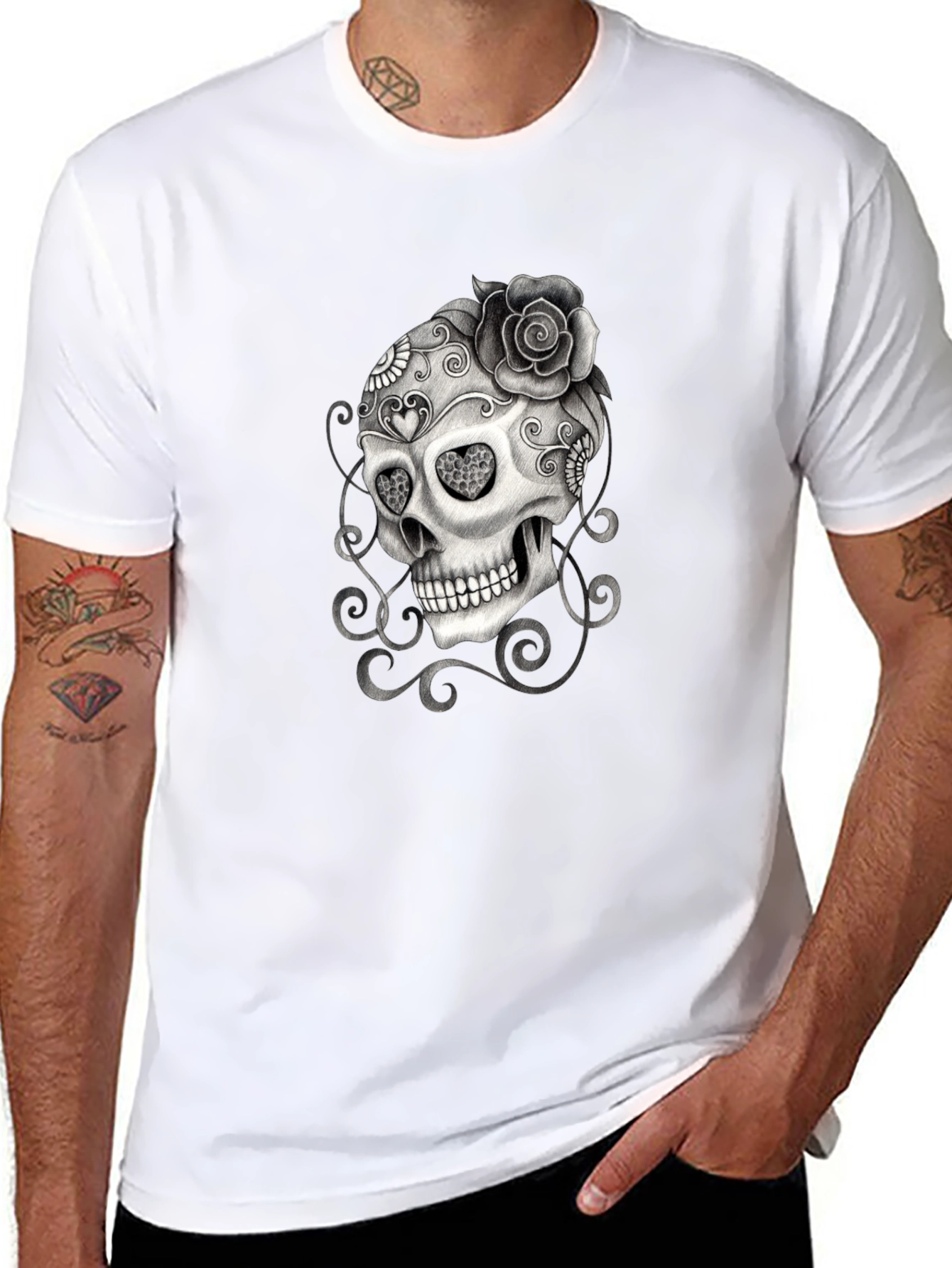 Skull & Rose Graphic T-Shirt - Mens Black Tee