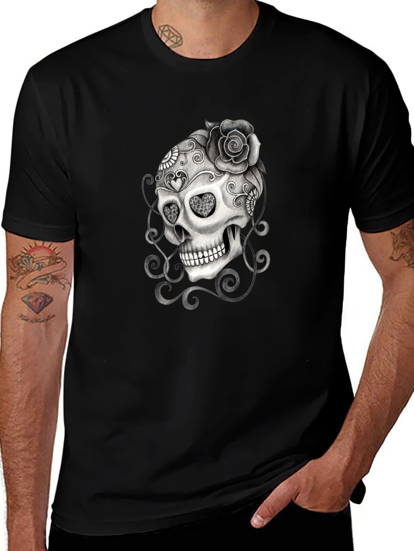 Skull & Rose Graphic T-Shirt - Mens Black Tee