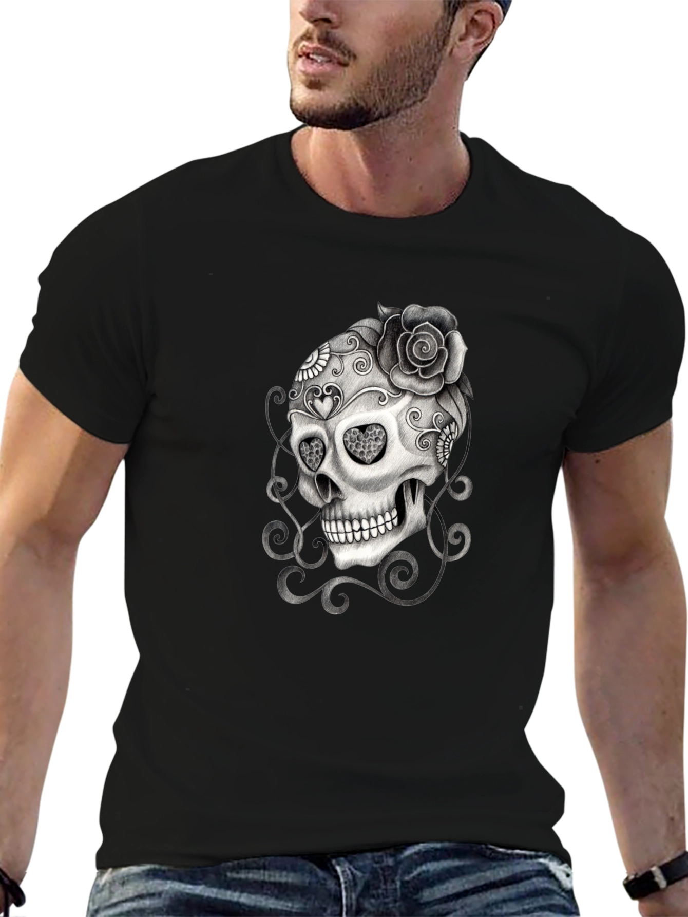 Skull & Rose Graphic T-Shirt - Mens Black Tee