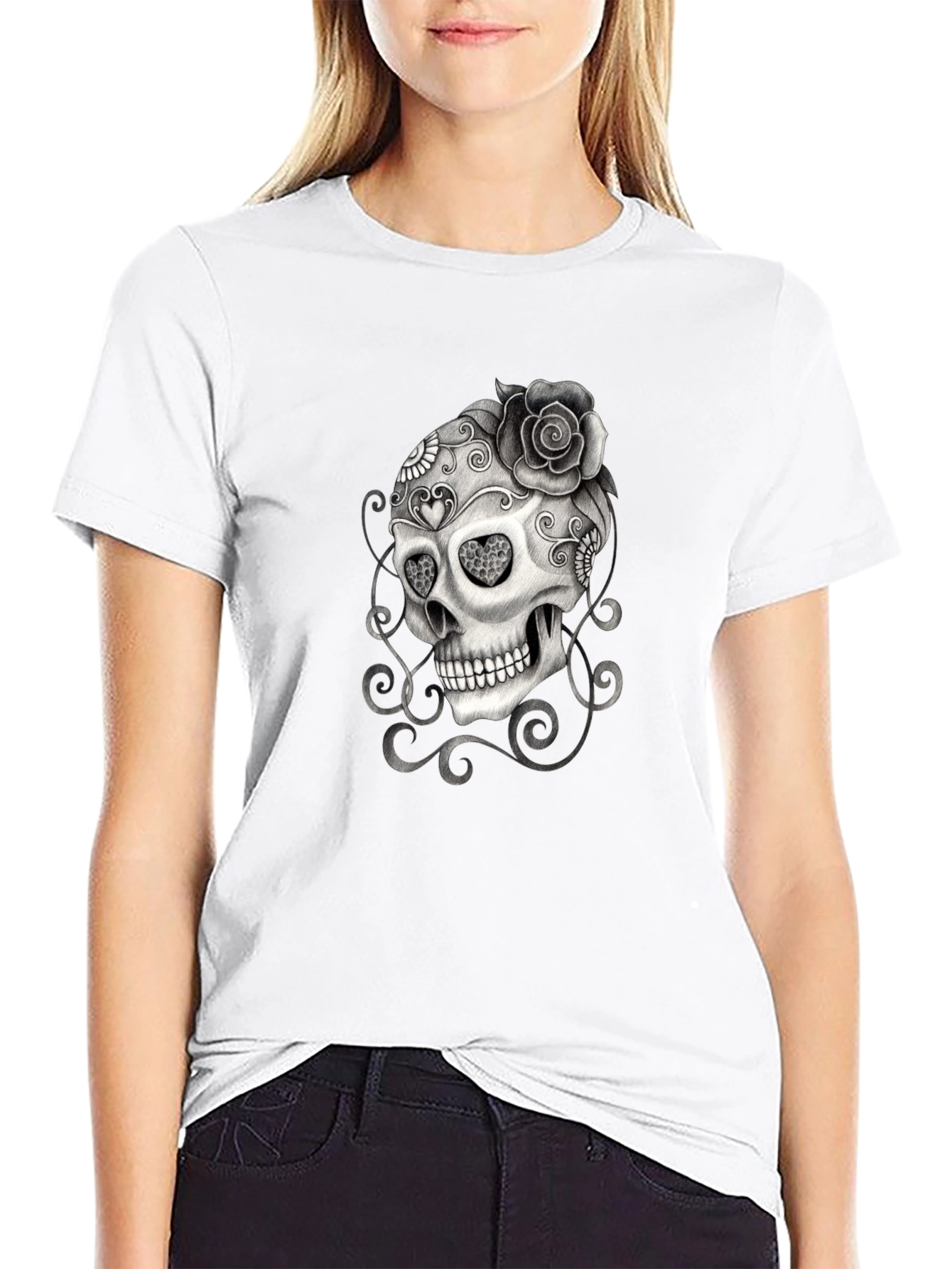 Skull & Rose Graphic T-Shirt - Mens Black Tee