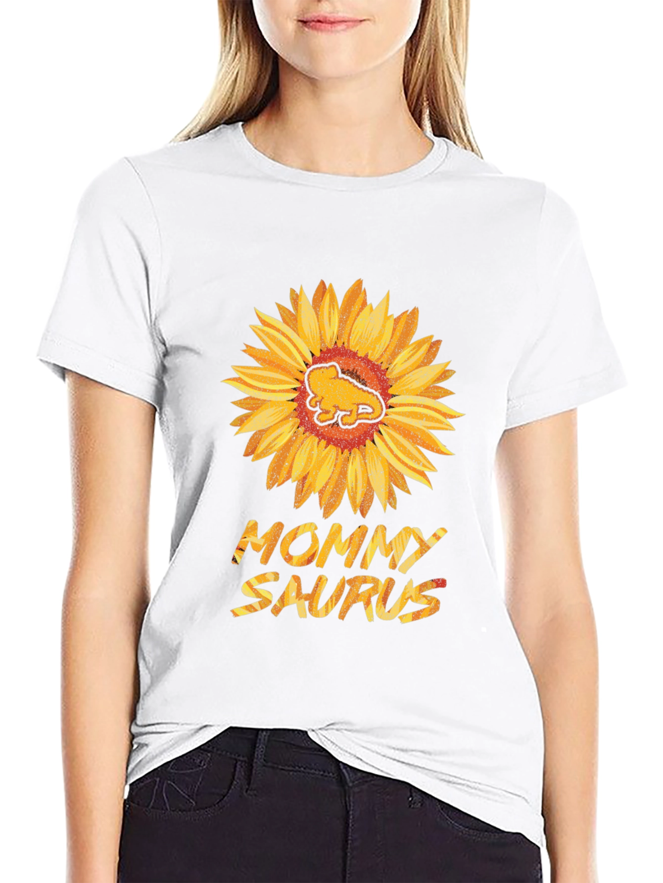 Mommy Saurus Sunflower Black T-Shirt