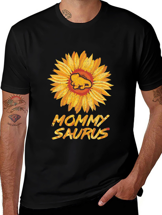 Mommy Saurus Sunflower Black T-Shirt