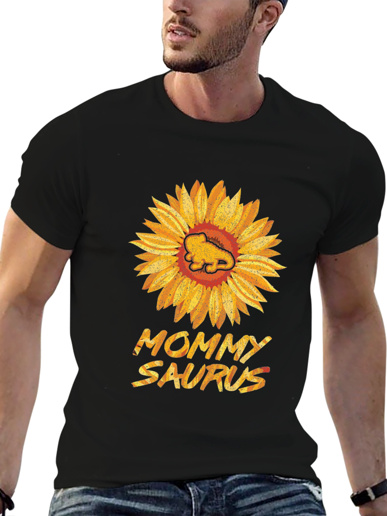 Mommy Saurus Sunflower Black T-Shirt