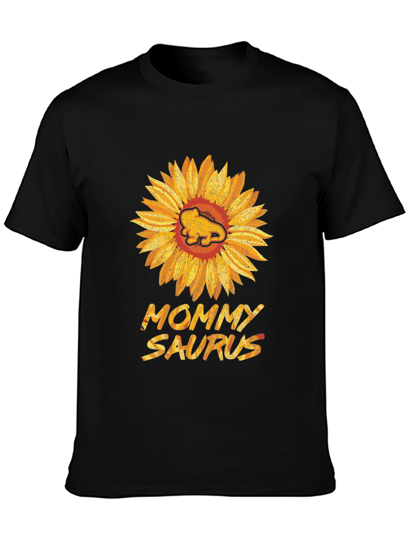Mommy Saurus Sunflower Black T-Shirt