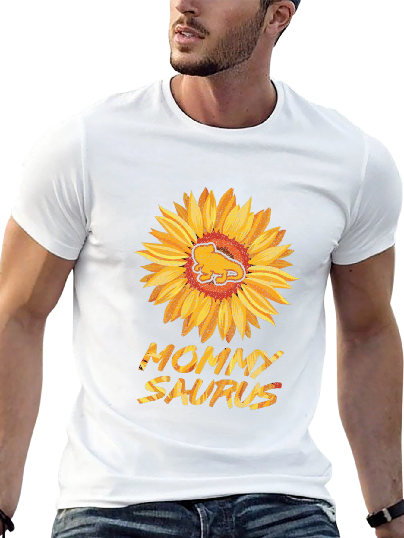 Mommy Saurus Sunflower Black T-Shirt