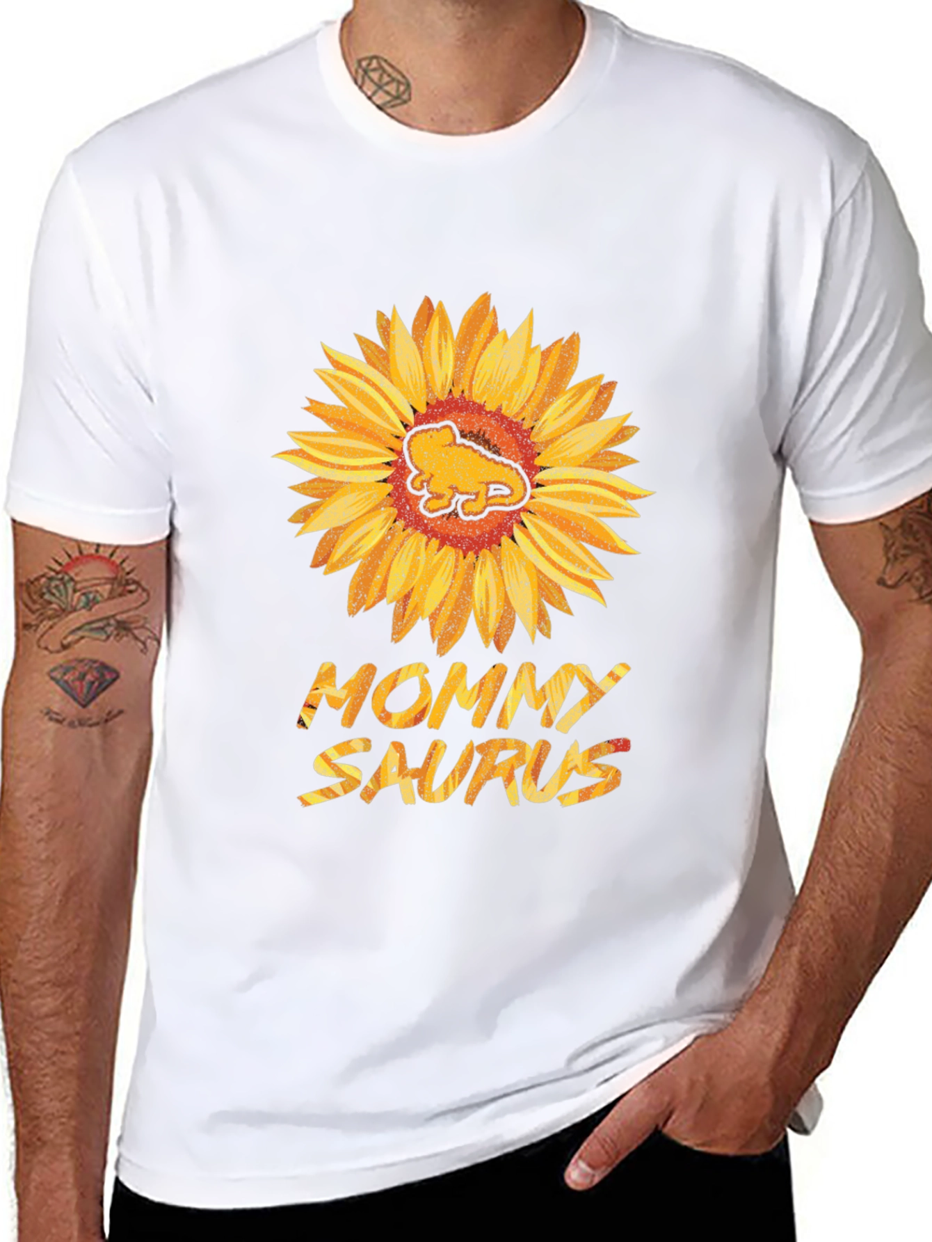 Mommy Saurus Sunflower Black T-Shirt
