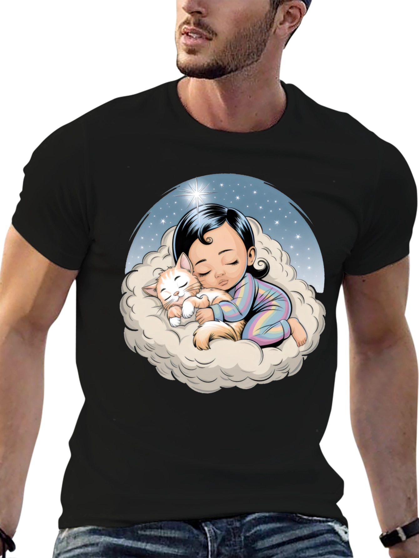 Dreamy Baby & Cat on Cloud T-Shirt