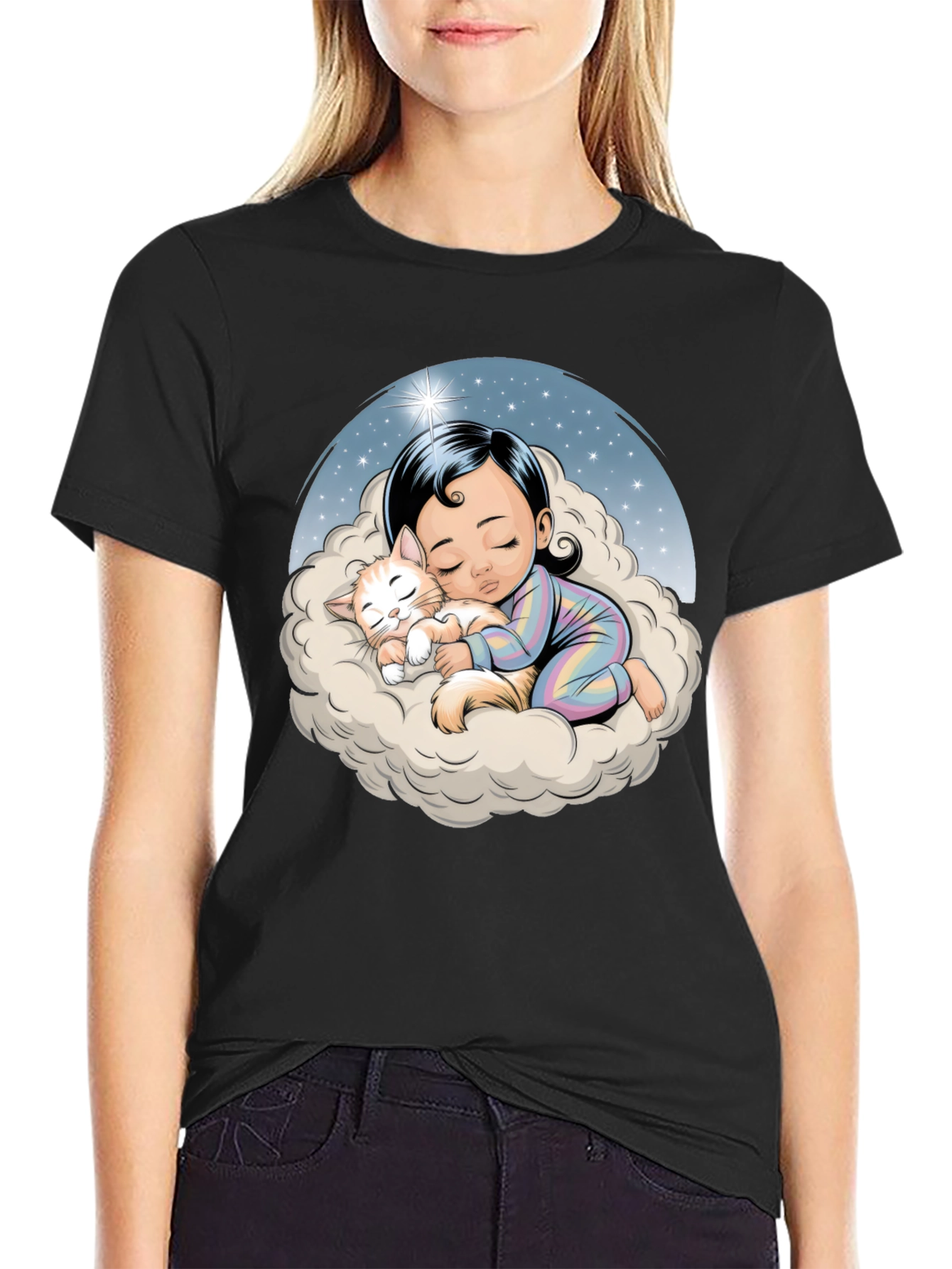 Dreamy Baby & Cat on Cloud T-Shirt