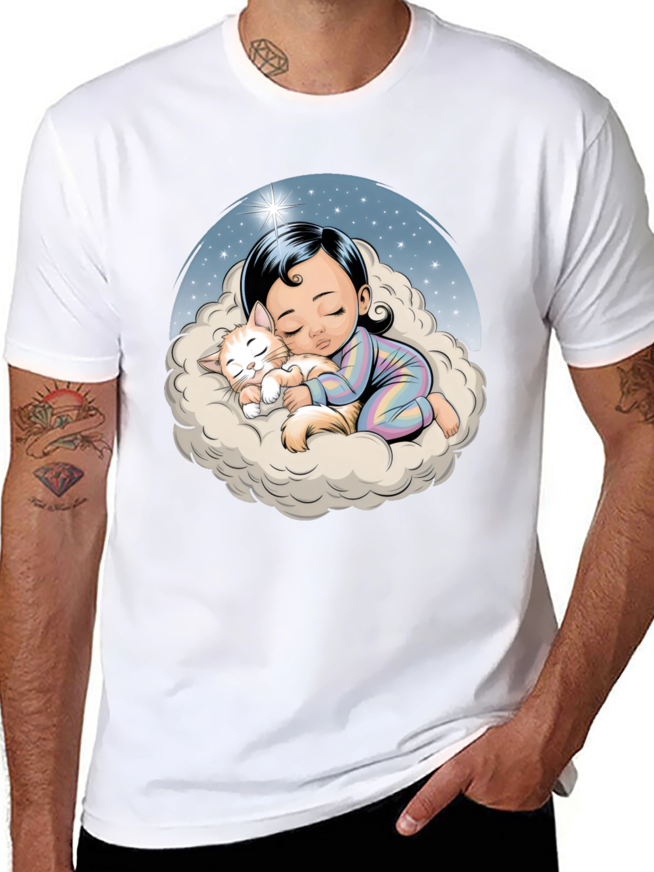 Dreamy Baby & Cat on Cloud T-Shirt