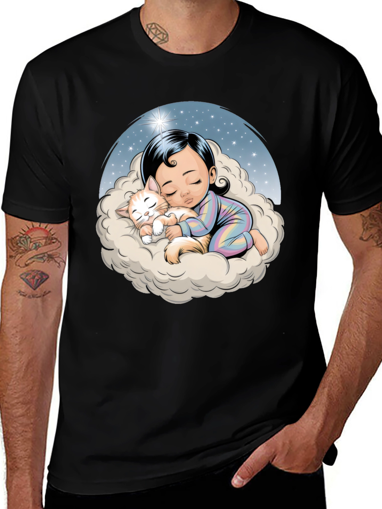 Dreamy Baby & Cat on Cloud T-Shirt