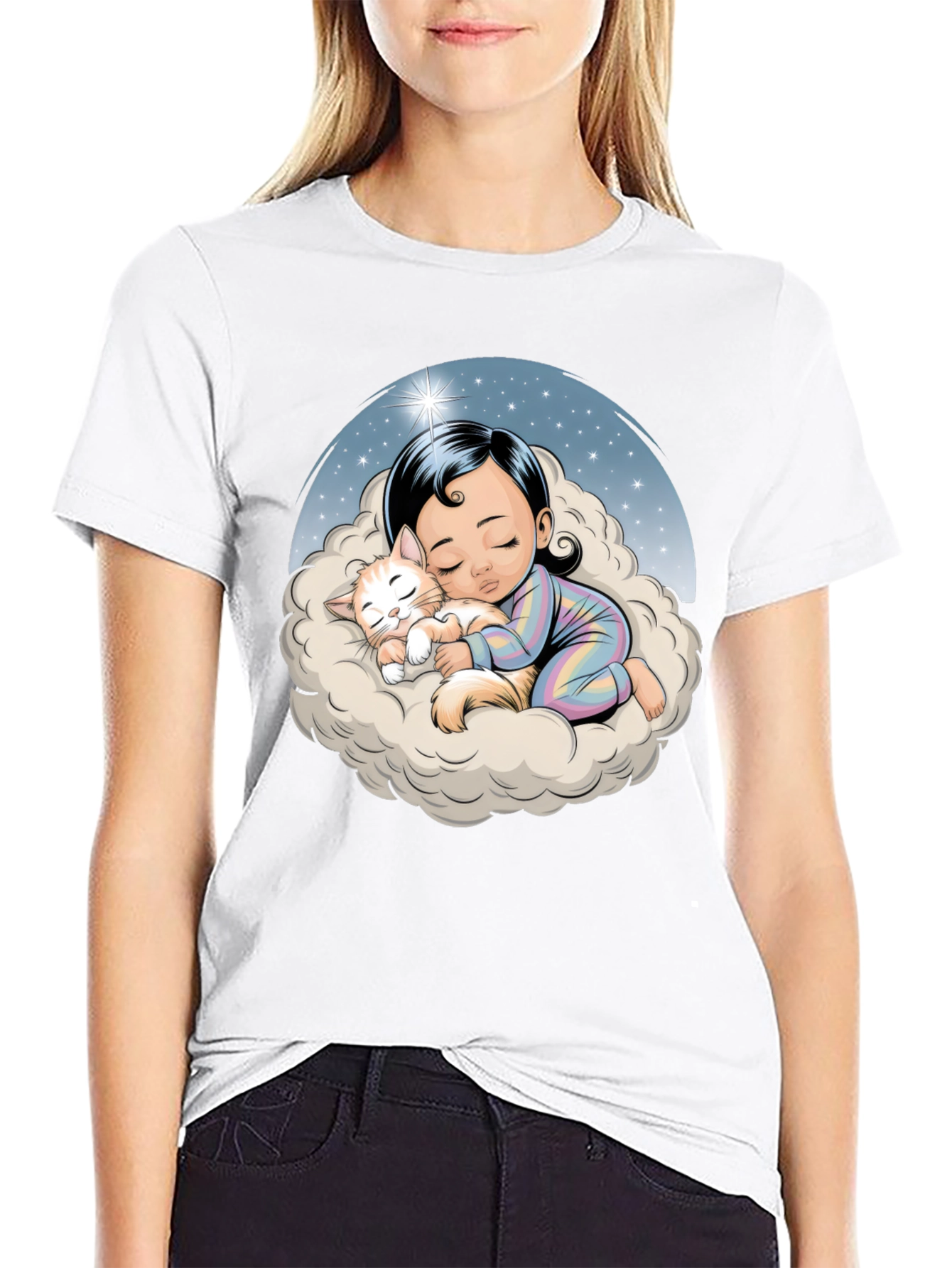 Dreamy Baby & Cat on Cloud T-Shirt