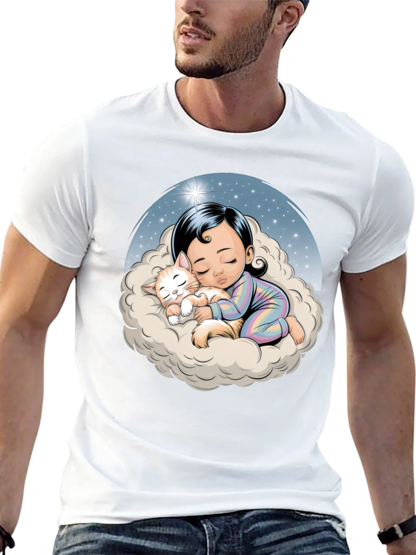 Dreamy Baby & Cat on Cloud T-Shirt
