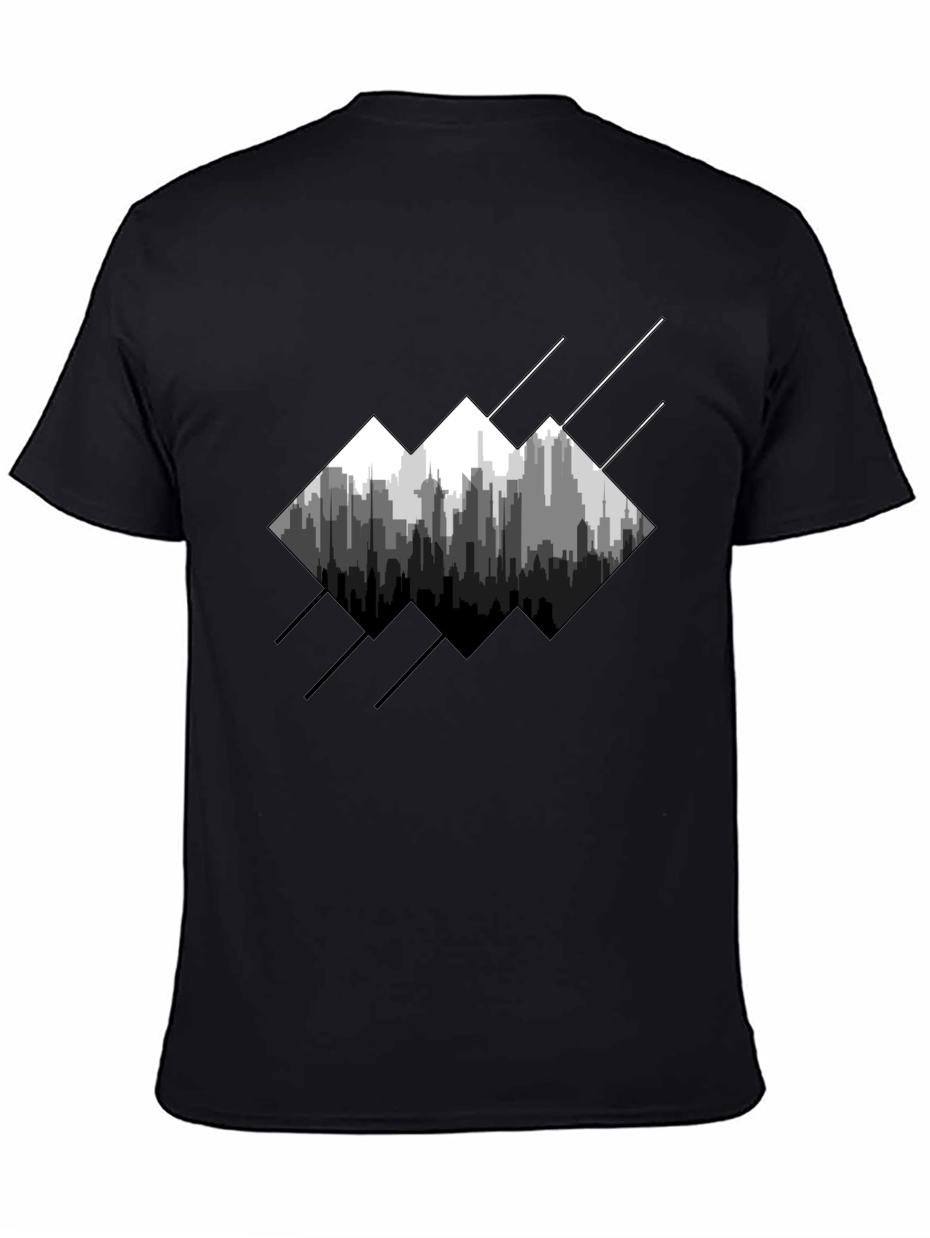 Modern Cityscape Graphic Tee - Mens Black T-Shirt