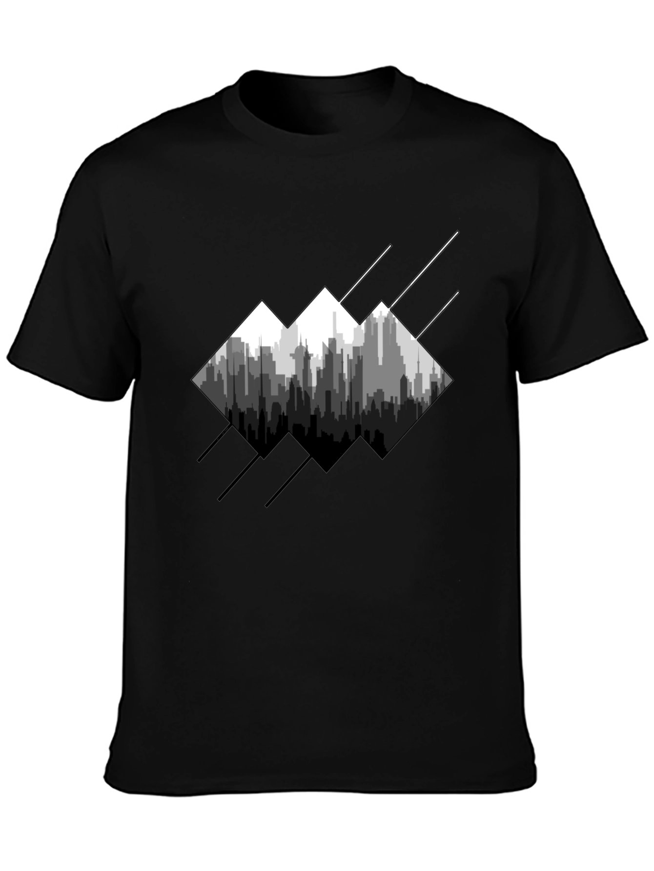 Modern Cityscape Graphic Tee - Mens Black T-Shirt