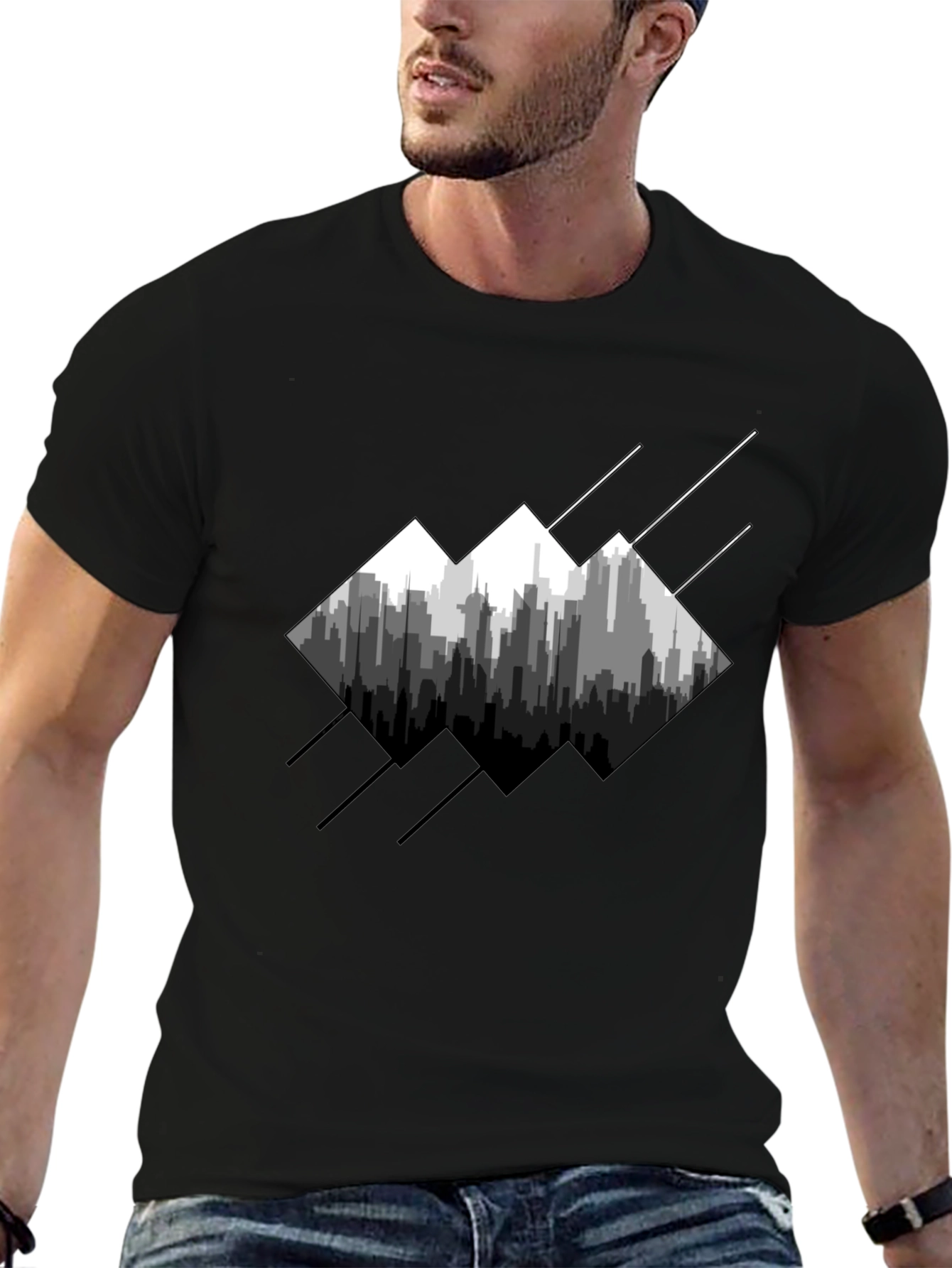 Modern Cityscape Graphic Tee - Mens Black T-Shirt