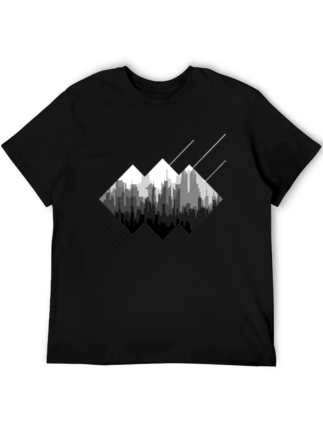 Modern Cityscape Graphic Tee - Mens Black T-Shirt