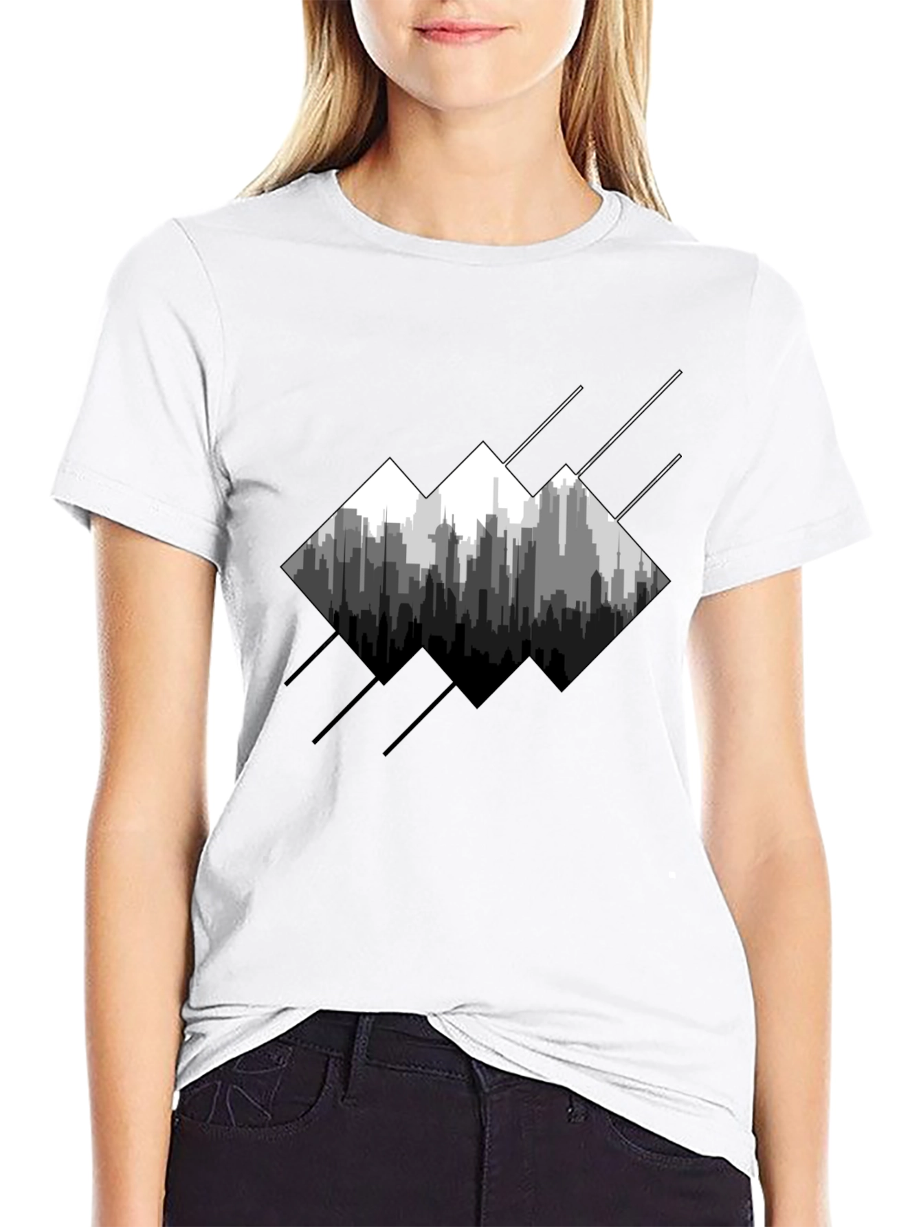 Modern Cityscape Graphic Tee - Mens Black T-Shirt