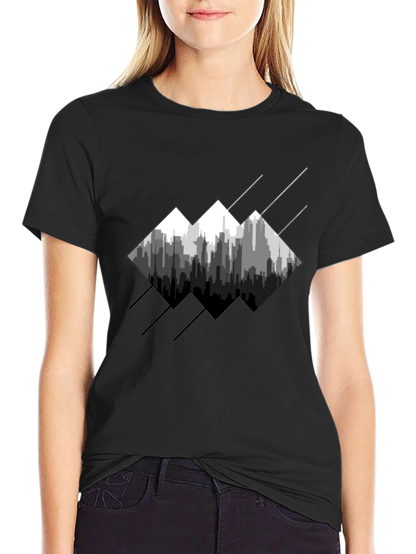 Modern Cityscape Graphic Tee - Mens Black T-Shirt
