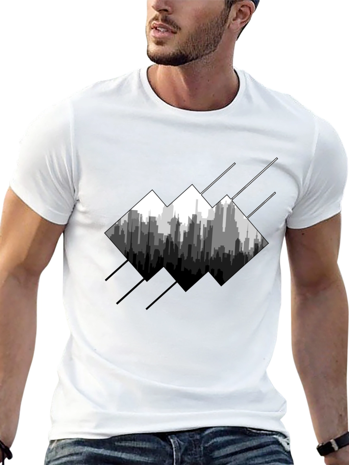 Modern Cityscape Graphic Tee - Mens Black T-Shirt