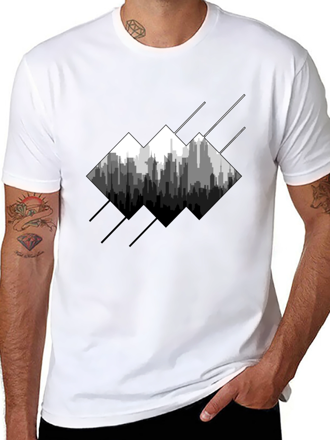 Modern Cityscape Graphic Tee - Mens Black T-Shirt