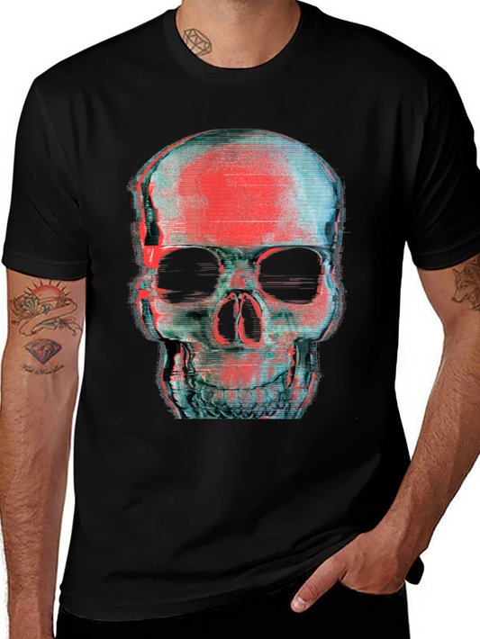 Glitch Skull Graphic T-Shirt - Black