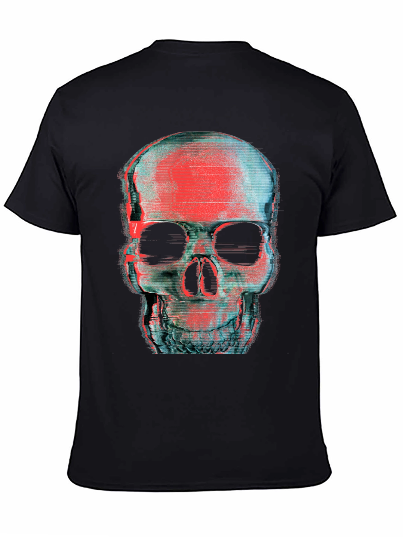 Glitch Skull Graphic T-Shirt - Black