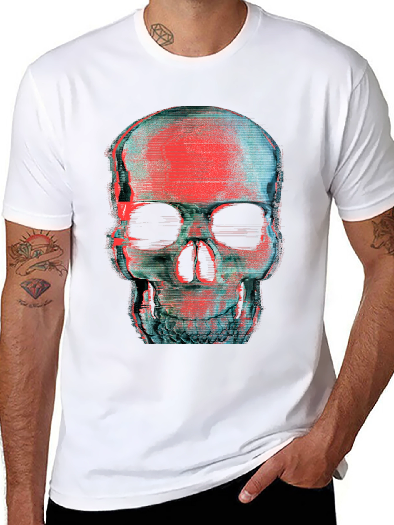 Glitch Skull Graphic T-Shirt - Black