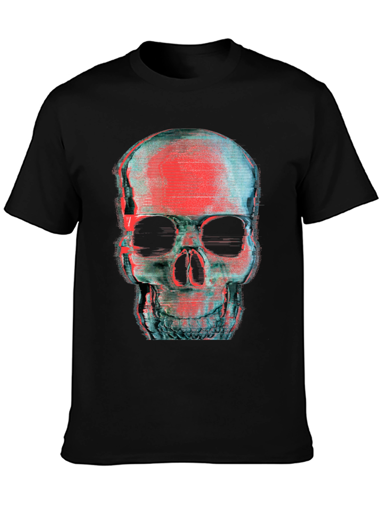 Glitch Skull Graphic T-Shirt - Black