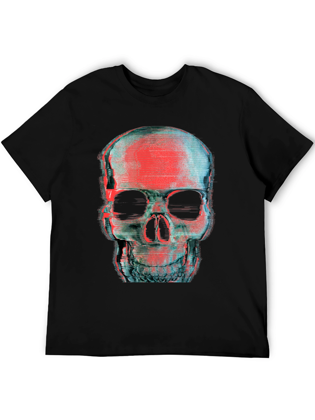 Glitch Skull Graphic T-Shirt - Black
