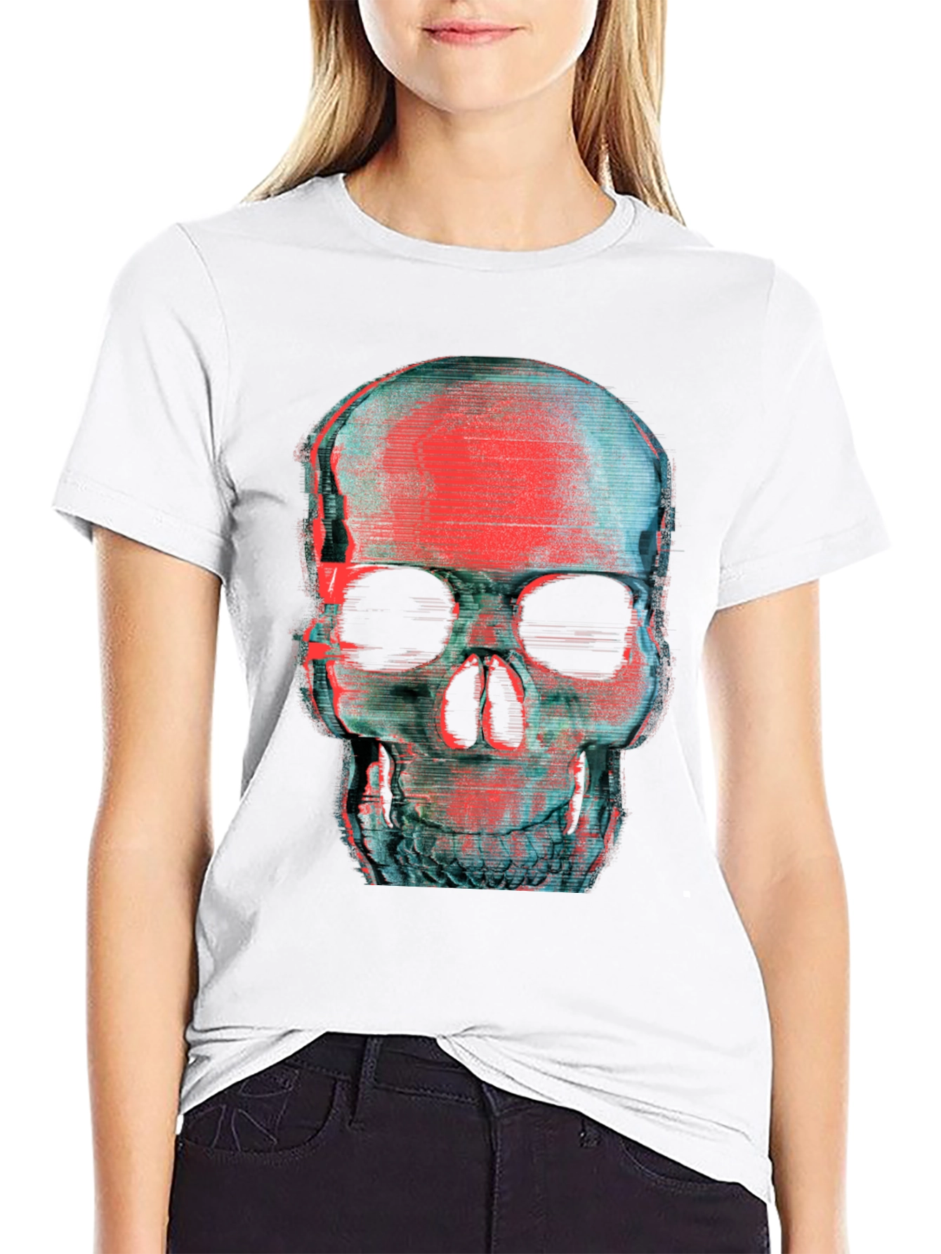Glitch Skull Graphic T-Shirt - Black