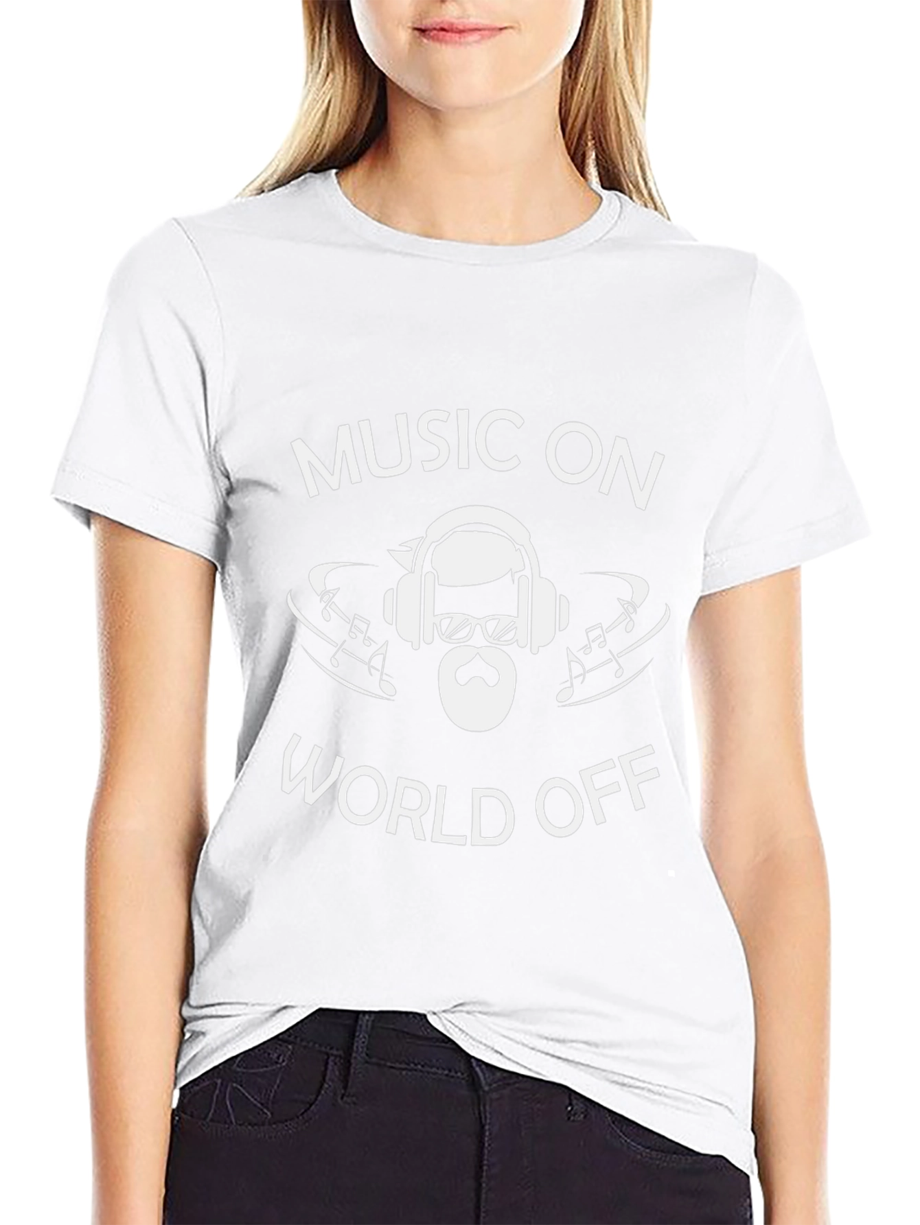 Music On World Off Black Graphic Tee