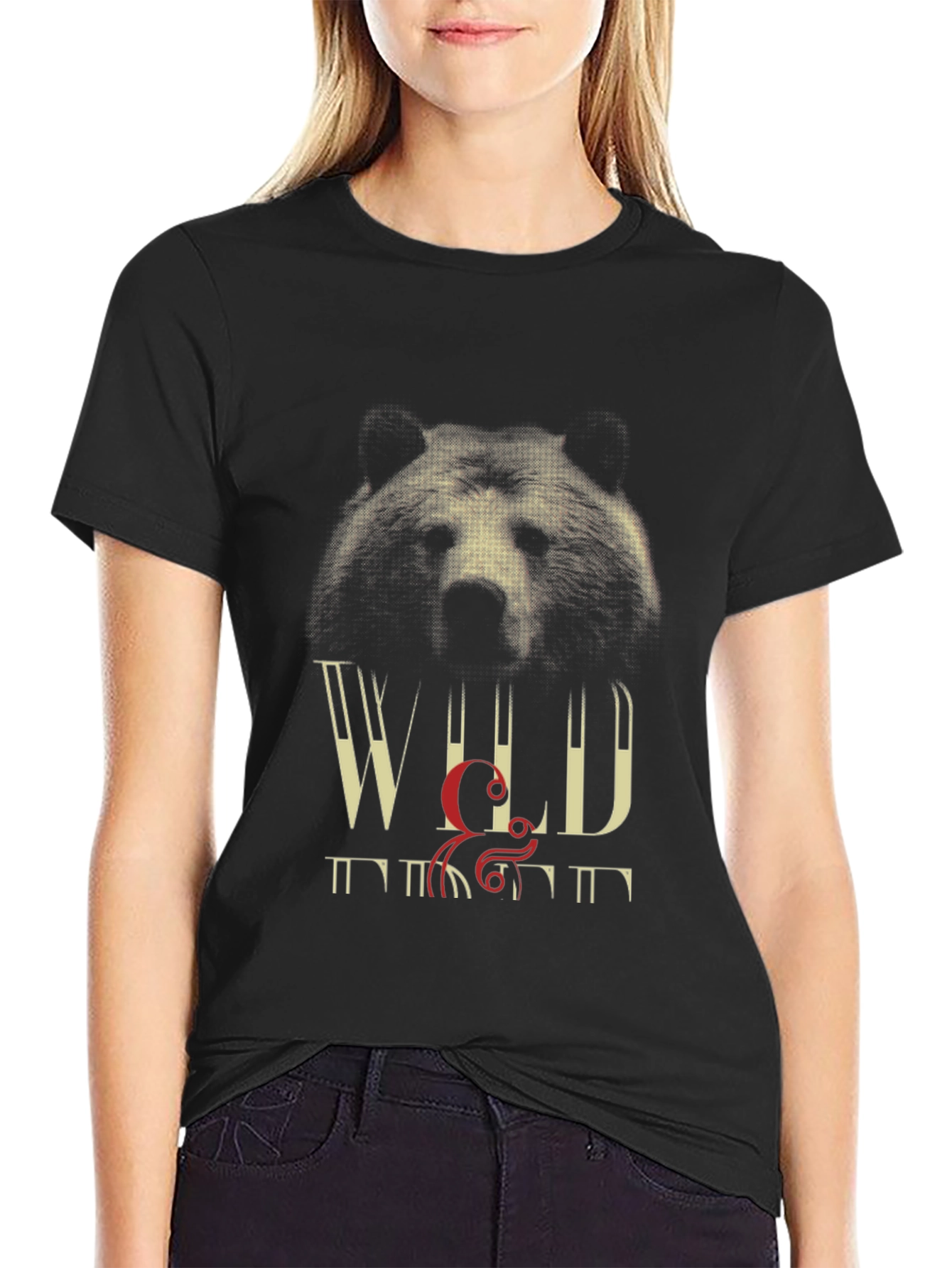 Wild Bear Graphic Print Black T-Shirt