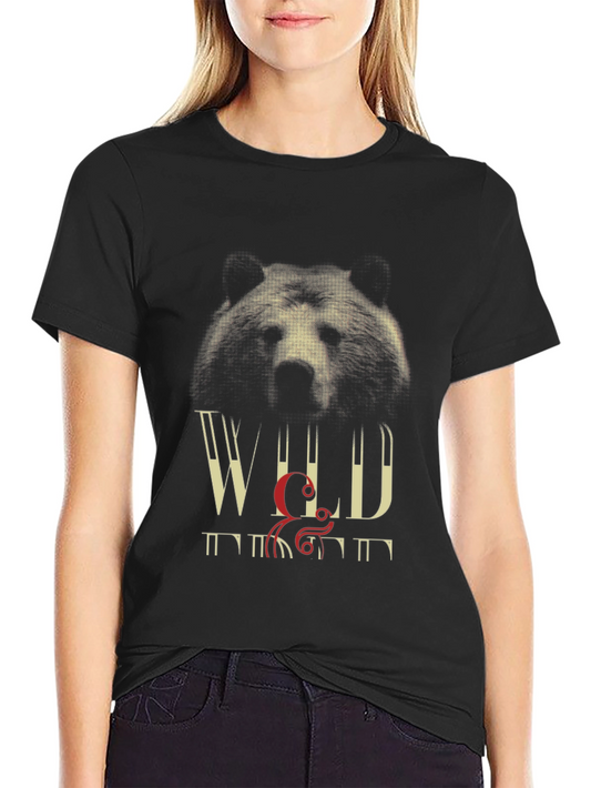 Wild Bear Graphic Print Black T-Shirt