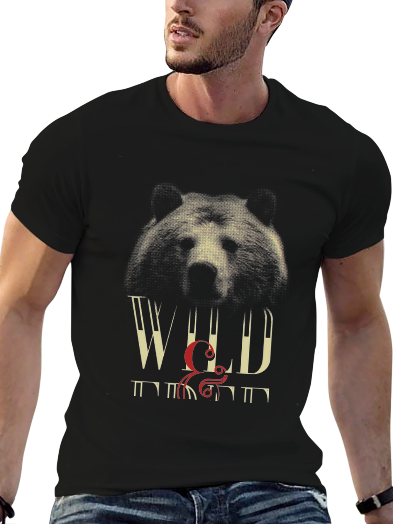 Wild Bear Graphic Print Black T-Shirt