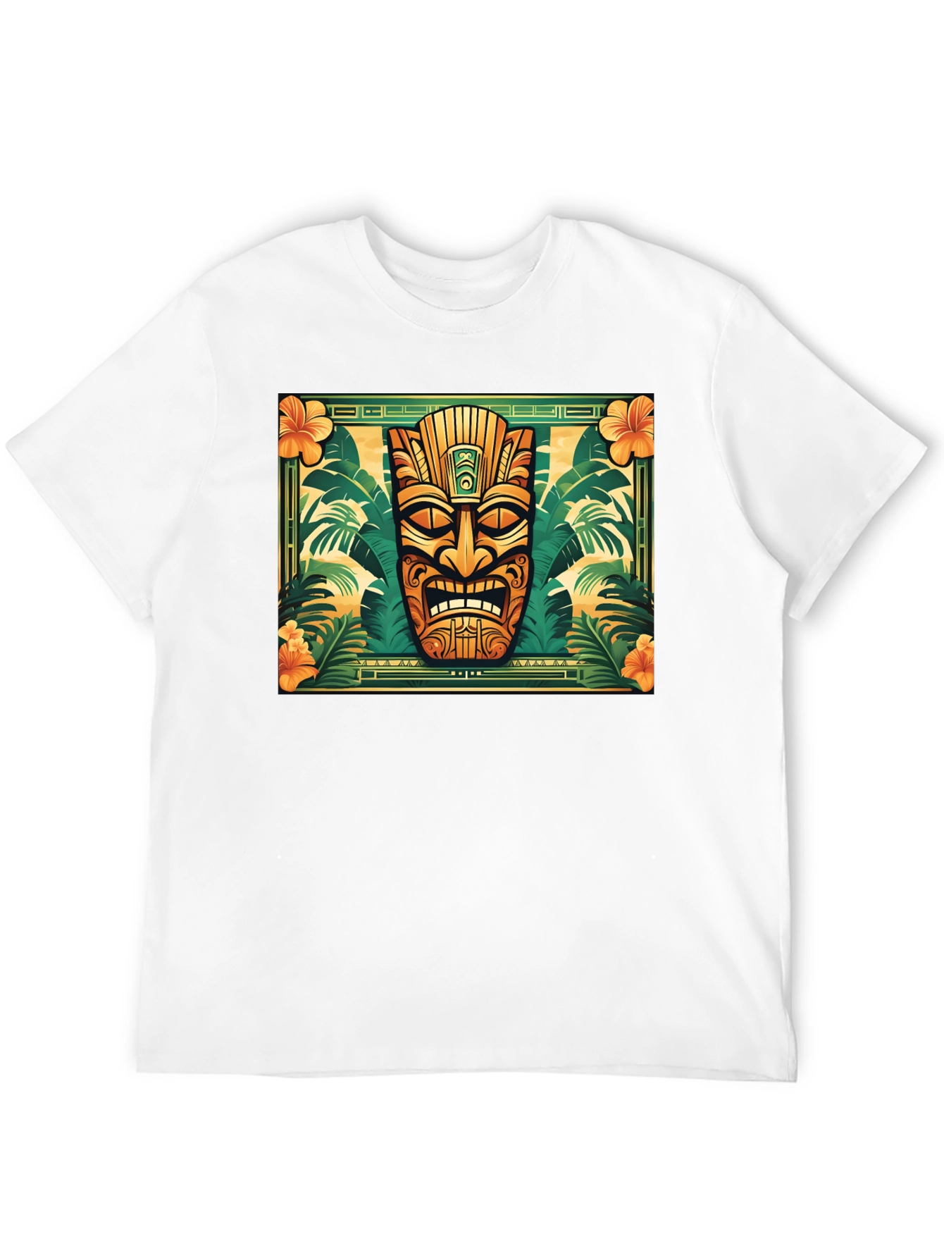 Tropical Tiki Mask Graphic Tee - Black