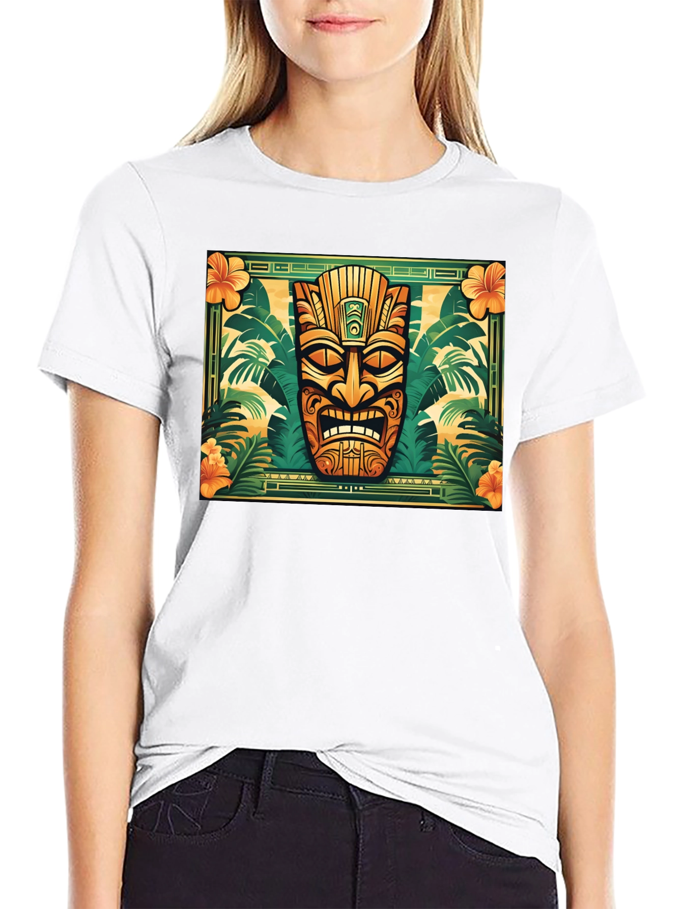 Tropical Tiki Mask Graphic Tee - Black