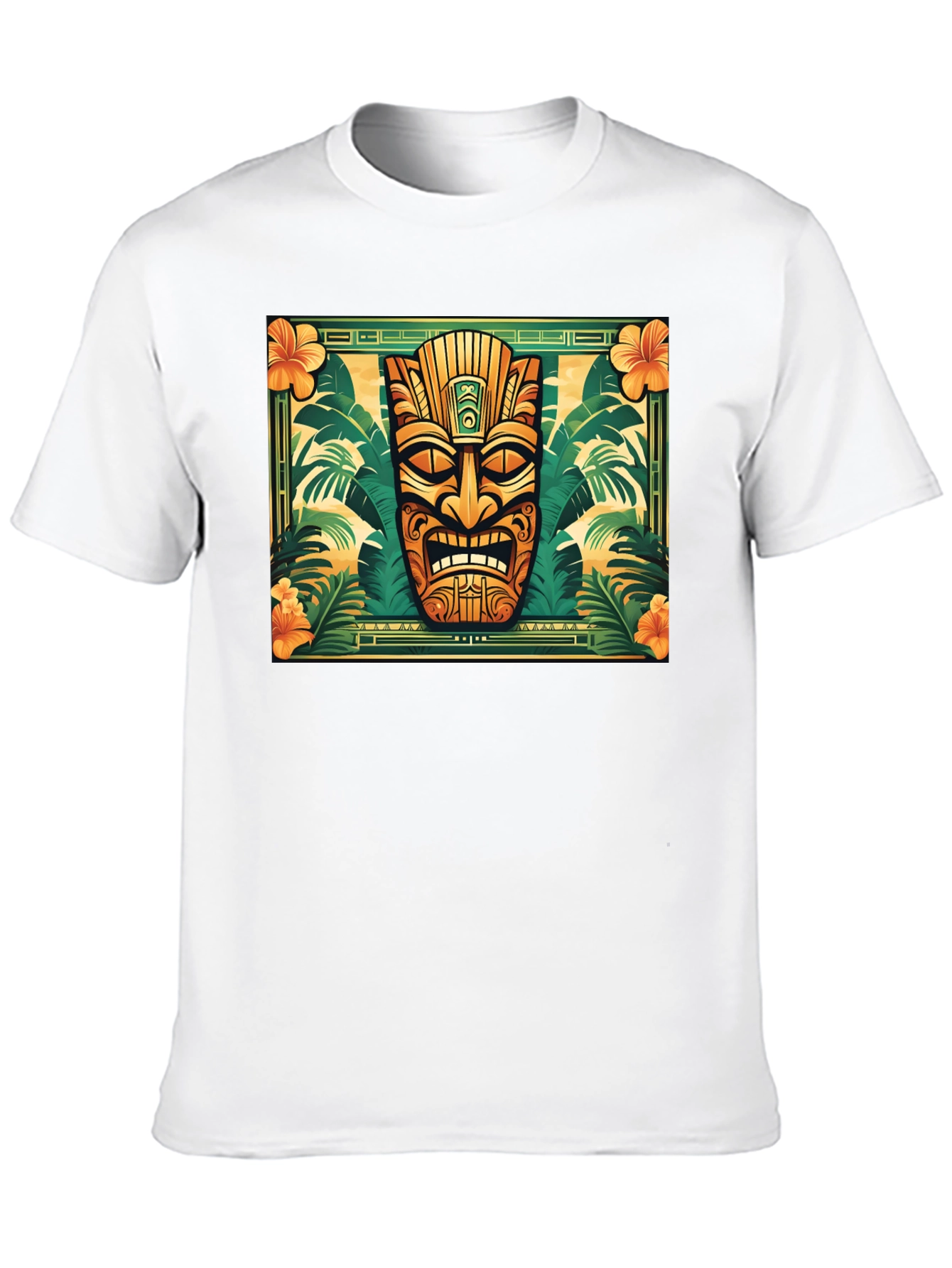 Tropical Tiki Mask Graphic Tee - Black