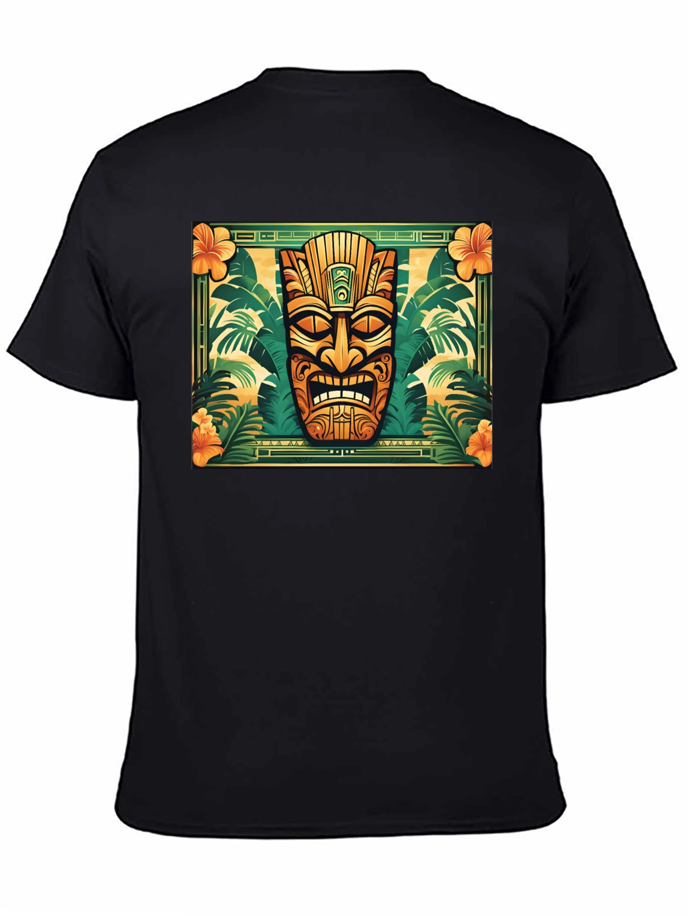 Tropical Tiki Mask Graphic Tee - Black