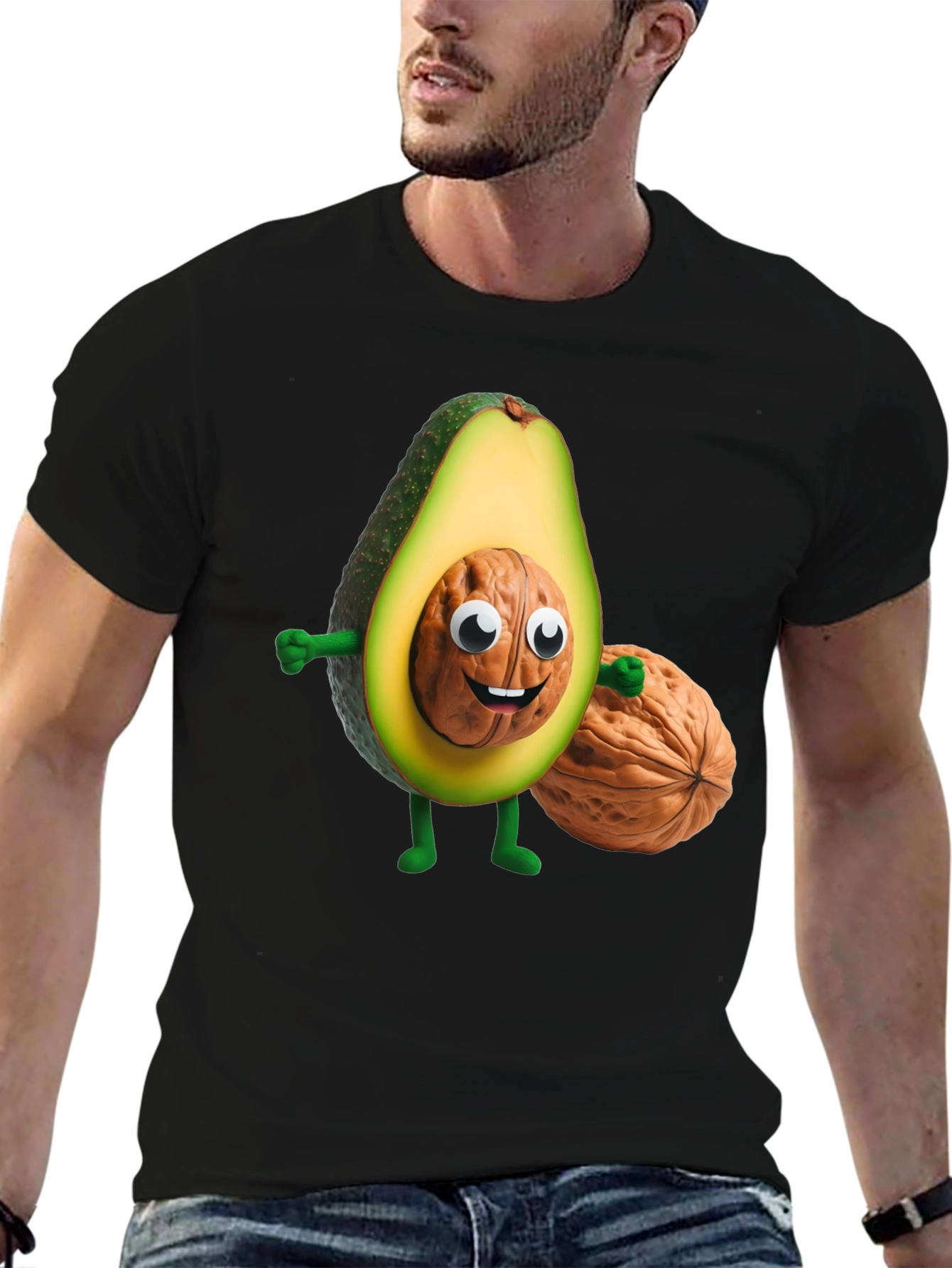 Avocado Nut Character Black T-Shirt