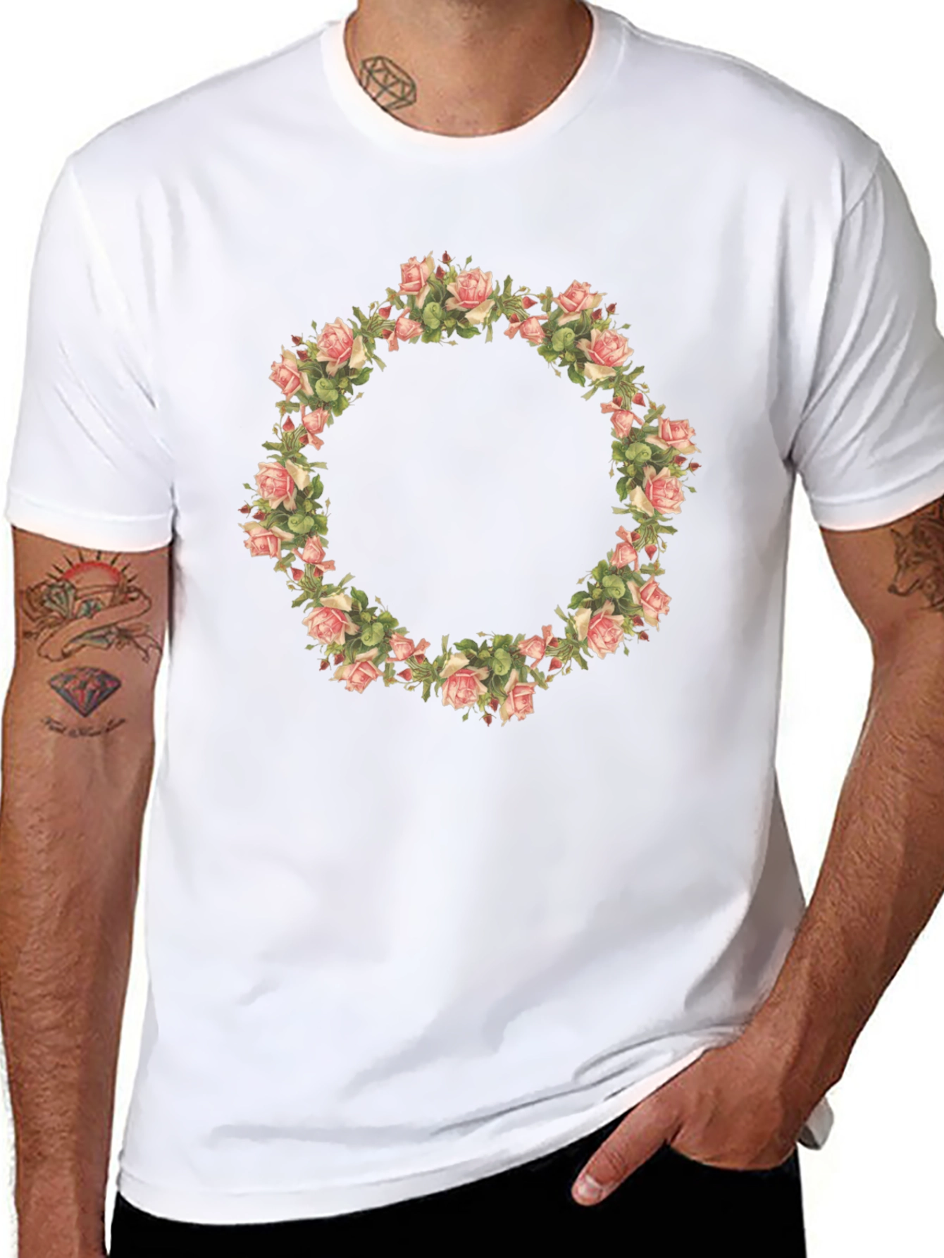 Floral Wreath Graphic Tee - Black