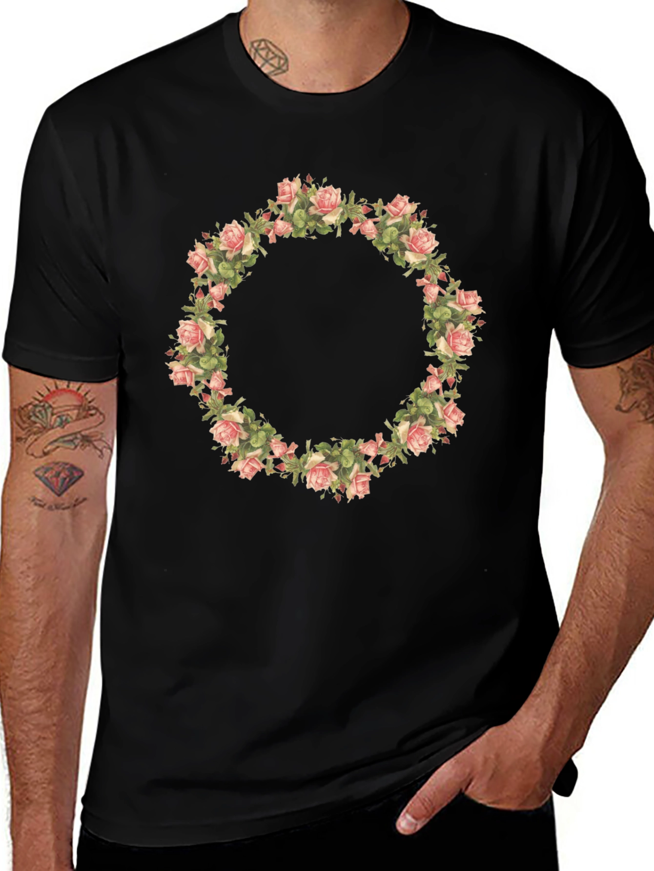 Floral Wreath Graphic Tee - Black